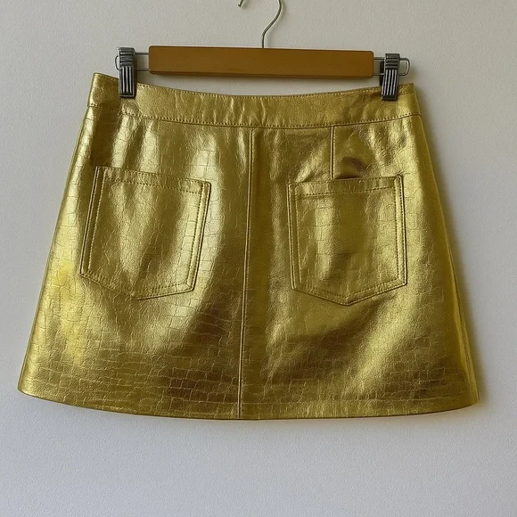 Torn by Ronny Kobo Donnie Mini Skirt Medium Gold Faux Leather Metallic - Picture 5 of 11